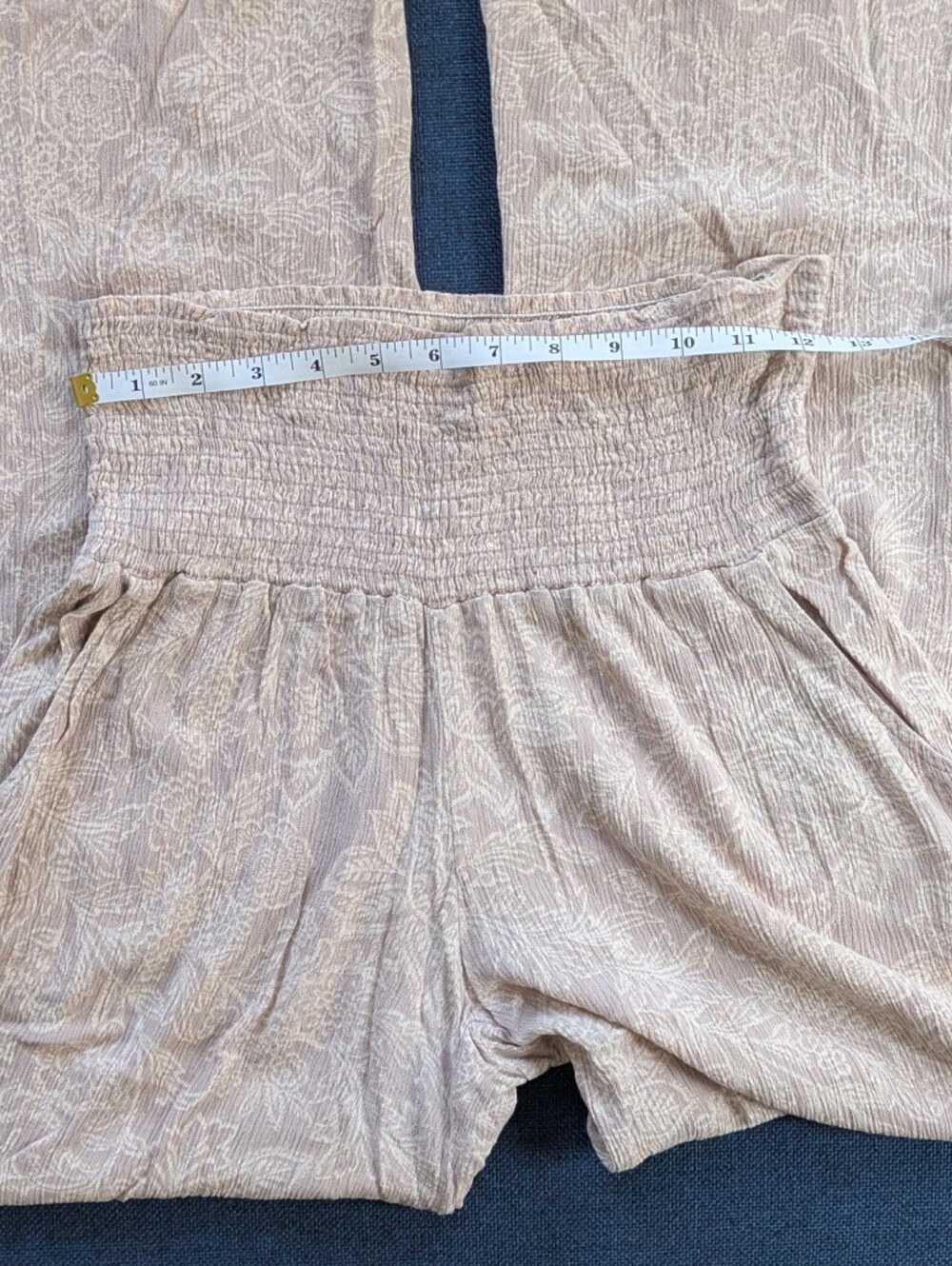 Sozy Felicia Wide Leg Paisley Floral Flowy Capri Pants in Taupe - Picture 8 of 13